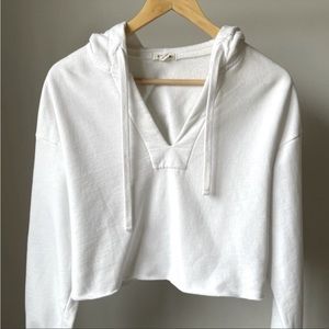 Garage White V-Neck Cropped Fleece Sweater Hoodie